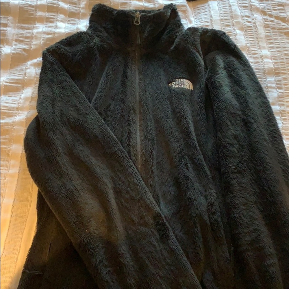 Black fuzzy north face jacket